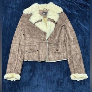 Tan Brown Rivet Sz. Medium Rabbit Collar Fur Coat Jacket Nordstrom